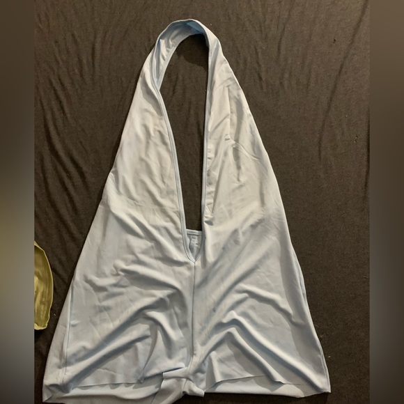 Light blue deep plunge short romper - Picture 6 of 7